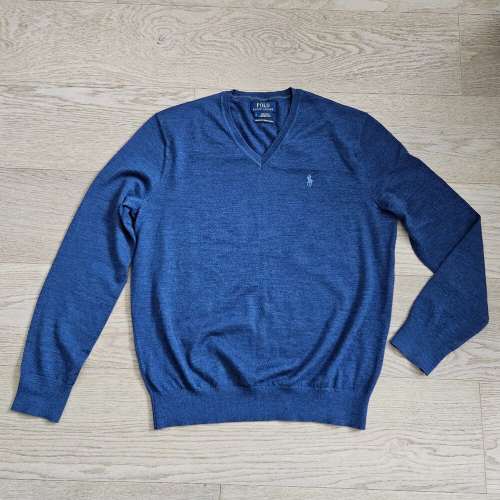Polo Ralph Lauren Men’s V-Neck Merino Wool Sweater – Size S, Blue